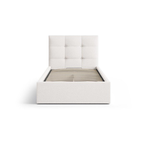 Kreem polsterdatud üheinimesevoodi koos panipaiga ja voodipõhjaga 90x200 cm Phaedra - Micadoni-image-3