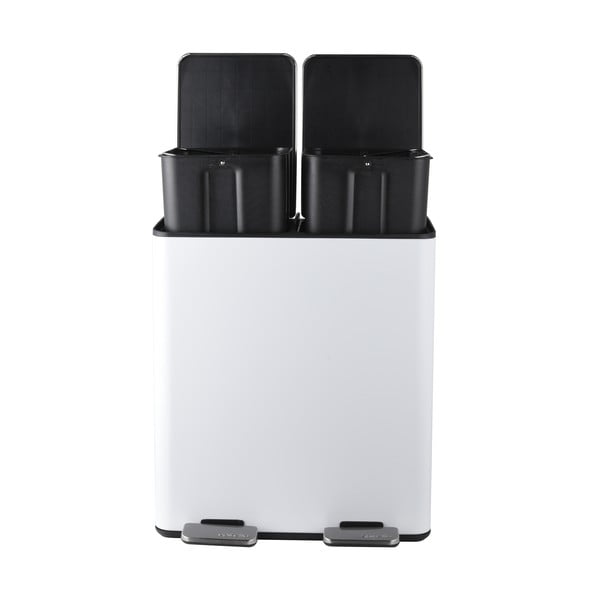 Matt valge terasest prügikast 2x20 l sorteeritud jäätmete jaoks/pedaaliga Aliya - Spirella-image-3