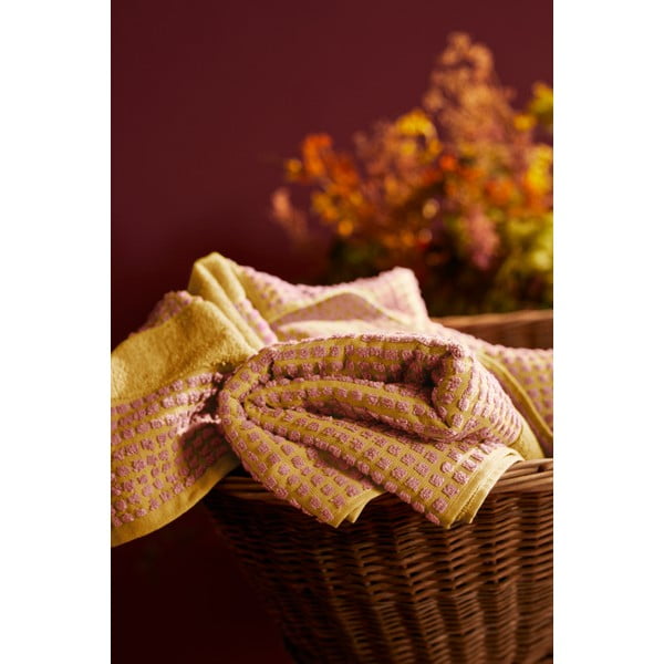 Kollane/roosa orgaanilisest puuvillast froteerätik 70x140 cm Check - JUNA-image-3