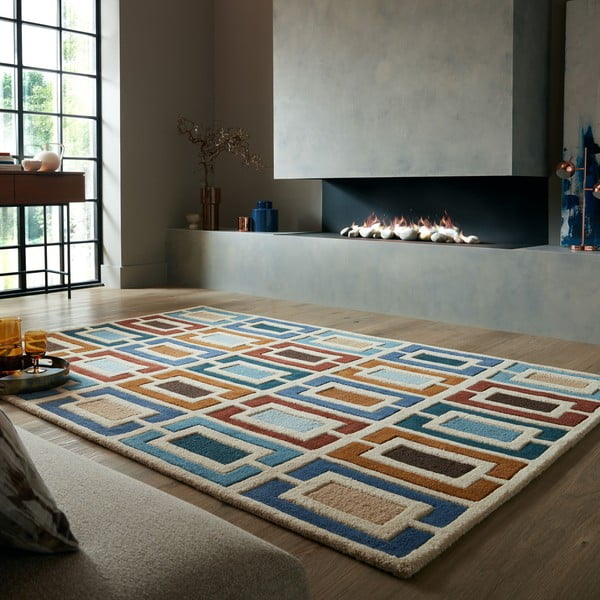 Sinine-oranž käsitsi kootud villane vaip 120x170 cm Retro Blocks - Flair Rugs-image-1