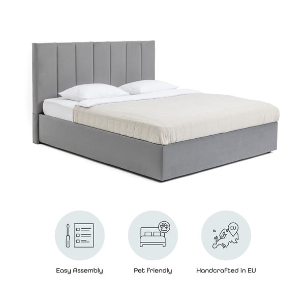 Hall polsterdatud kaheinimesevoodi koos voodipõhja ja panipaigaga 160x200cm Thessa Bold Line - Bonami Selection-image-4