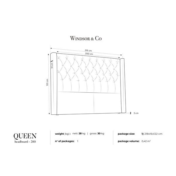 Bílé čelo postele Windsor & Co Sofas Queen, 216 x 120 cm-image-3