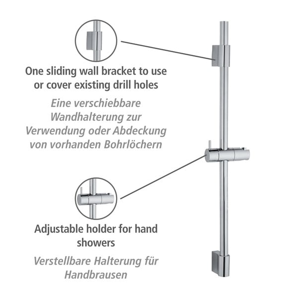 Roostevabast terasest seinale paigaldatav duširiba, läikiv hõbedane 70 cm Classic - Wenko-image-3