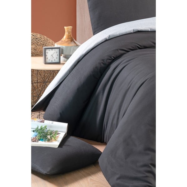 Must ja hall puuvillane kahekohaline voodilina/ pikendatud voodilina 200x220 cm - Mila Home-image-2