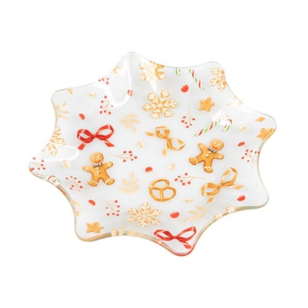 Valge serveermistaldrik klaasist jõulumustriga ø 15 cm Gingerbread – Dakls