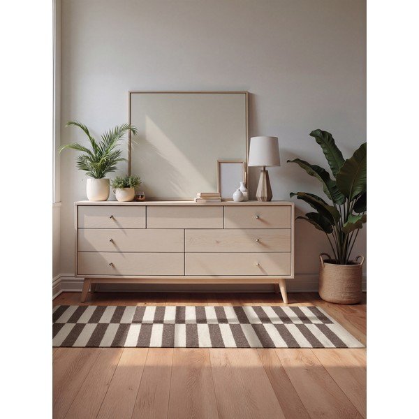 Valge/pruun kahepoolne/käsitsi kootud villavaip 80x150 cm Vika - Hanse Home-image-1