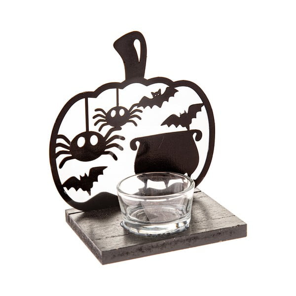 Puidust küünlajalg Halloweeni motiiviga Happy Halloween – Dakls