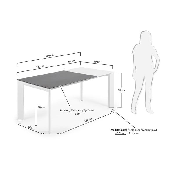 Pikendatav söögilaud marmorimitatsioonist pealispinnaga 80x120 cm Axis - Kave Home-image-3