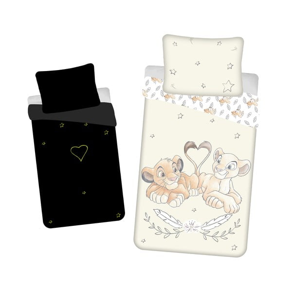 Helekollane puuvillane laste helendava efektiga voodipesu 140x200 cm Lion King "Best friends" - Jerry Fabrics