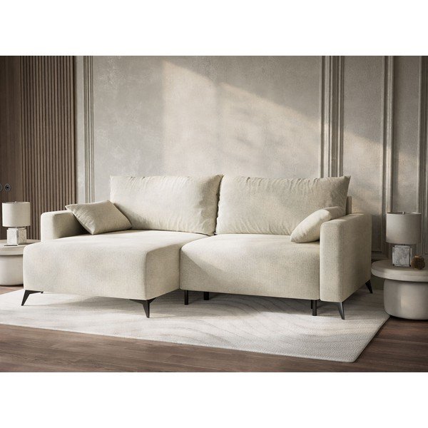 Kreemjas šenilldiivanvoodi/panipaigaga nurgadiivan (vasak nurk/diivanvoodiga) Leon - Maison de Rêve-image-4