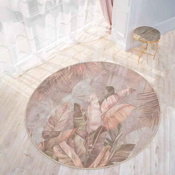 Heleroosa pestav ümmargune vaip ø 120 cm Dusty Leaves - Mila Home-image-2