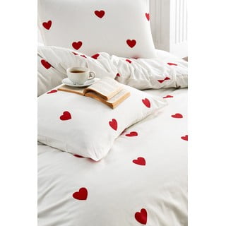 Kreem 4-osaline Renforcé puuvillane pikendatud voodipesu kaheinimesevoodile koos linaga 200x220 cm Mini Hearts - Mila Home