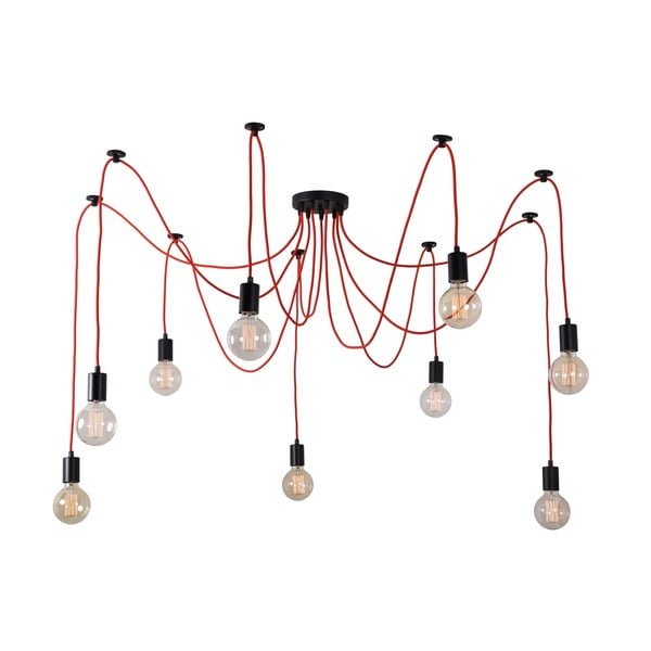 Červené stropní svítidlo s 9 žárovkami Filament Style Spider Lamp