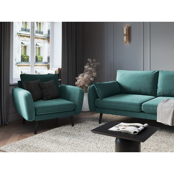 Bensiinisinine sametist tugitool mustade jalgadega Lento - Kooko Home-image-1