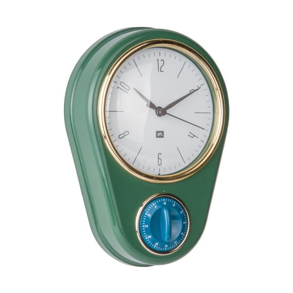 Tmavě zelené nástěnné hodiny s kuchyňskou minutkou PT LIVING