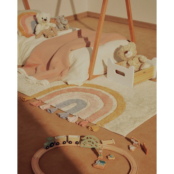 Elevandiluu värvi pestav/käsitsi kootud puuvillane laste vaip 90x150 cm Tadea - Kave Home-image-1