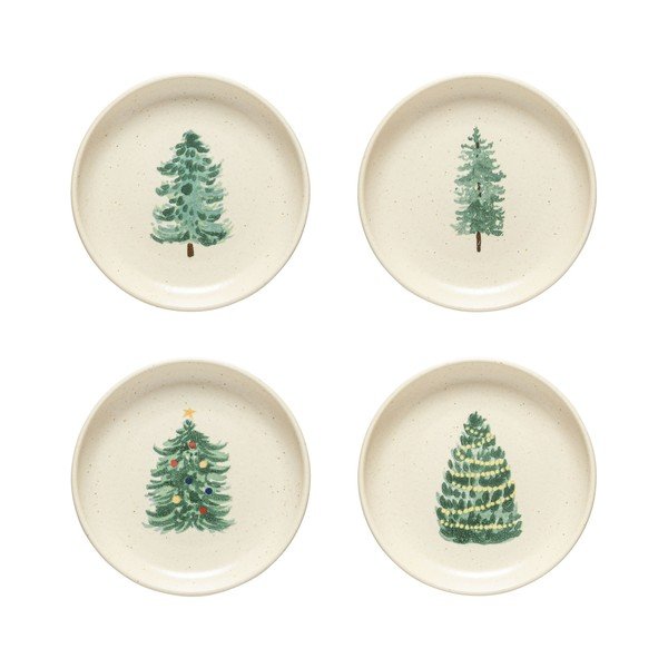 4 kreemjat magustoidutaldrikut komplektis jõulumotiiviga, kivikeraamikast, ø 16 cm Pacifica Christmas Tree - Casafina