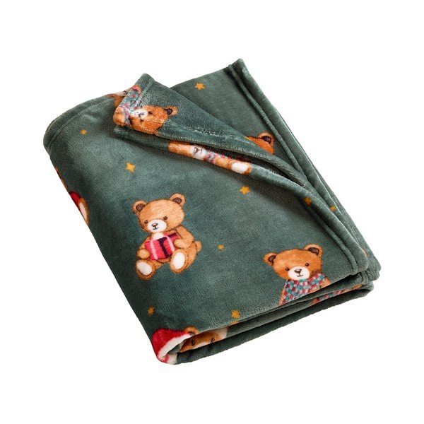 Tumeroheline jõulumotiiviga tekk 170x130 cm Christmas Tartan Teddy Bear - Catherine Lansfield