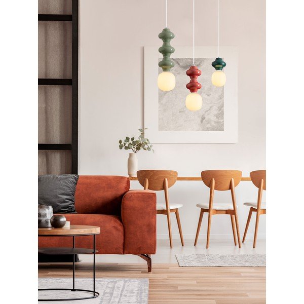 Valge/heleroheline keraamiline ripplamp klaasist varjuga, ø 18 cm Clio - Nova Luce-image-2