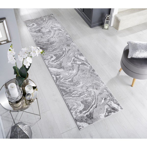 Hall-hõbedane koridorivaip 60x230 cm Marbled - Flair Rugs-image-1