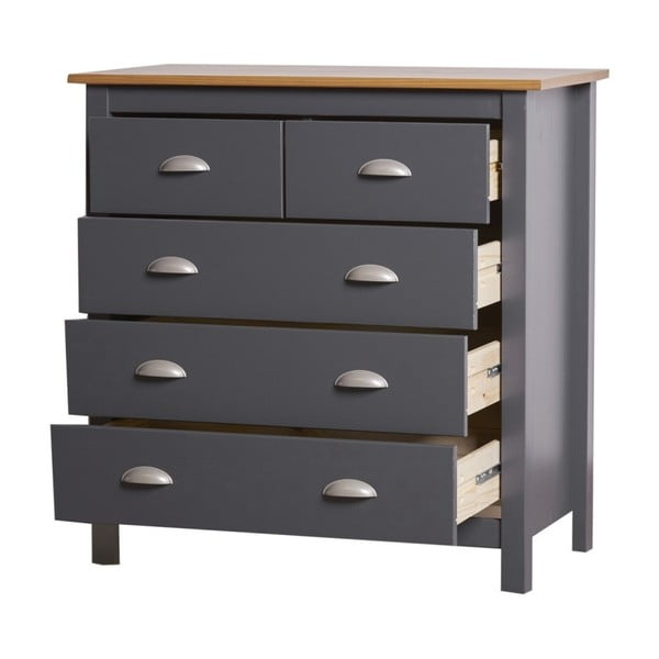 Antracitově šedá komoda z masivního borovicového dřeva s 5 zásuvkami Marckeric Jade-image-1
