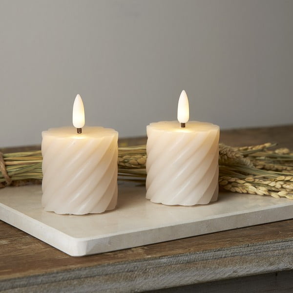 Komplektis 2 beeži vahast LED-küünalt, kõrgus 7,5 cm Flamme Swirl - Star Trading-image-1