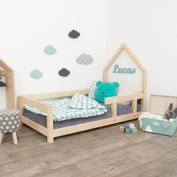 Přírodní dětská postel domeček s pravou bočnicí Benlemi Poppi, 90 x 180 cm