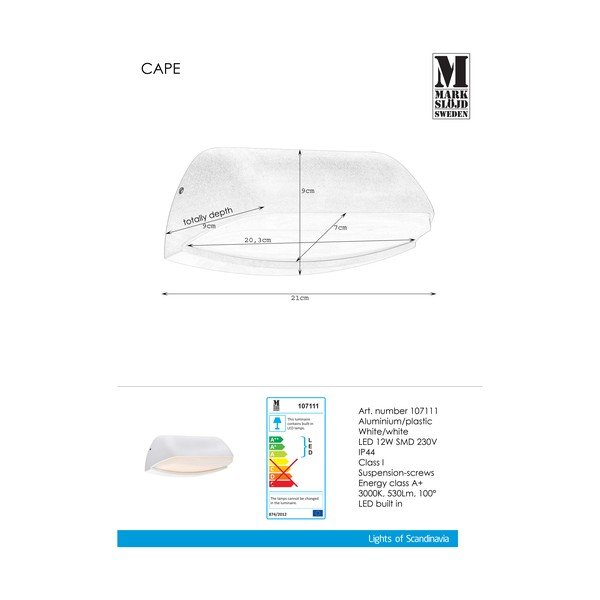 Valge seinalamp Cape - Markslöjd-image-1