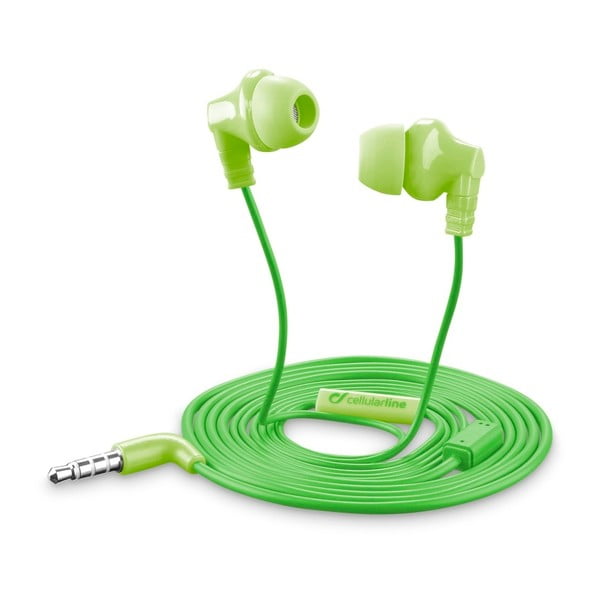 Zelená in-ear sluchátka Style&Color Cellularline Cricket, plochý kabel, 3,5 mm jack