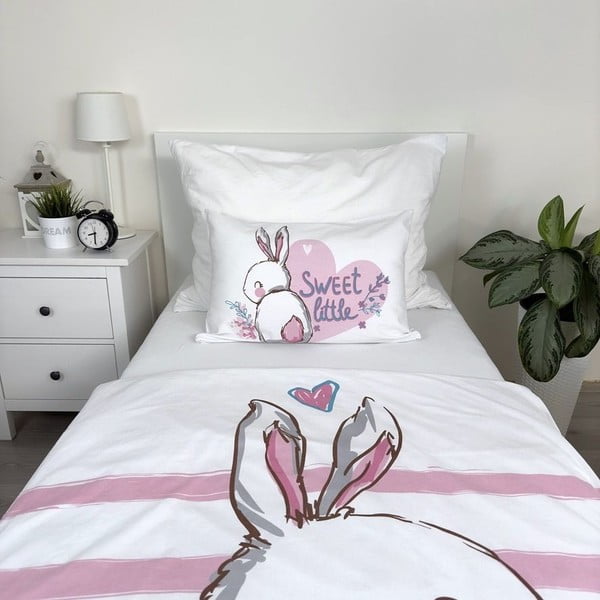 Valge-roosa puuvillane laste voodipesu 100x135 cm Bunny "Sweet" - Jerry Fabrics-image-3