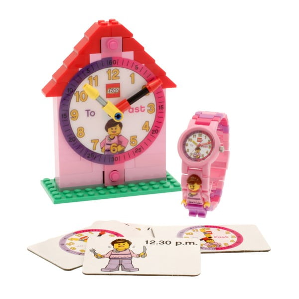 Růžové hodinky a výuková stavebnice LEGO® Time Teacher