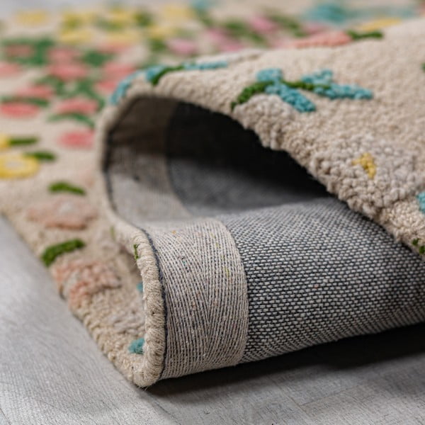 Kreem käsitsi kootud villane vaip 200x290 cm Emilia Floral - Flair Rugs-image-3