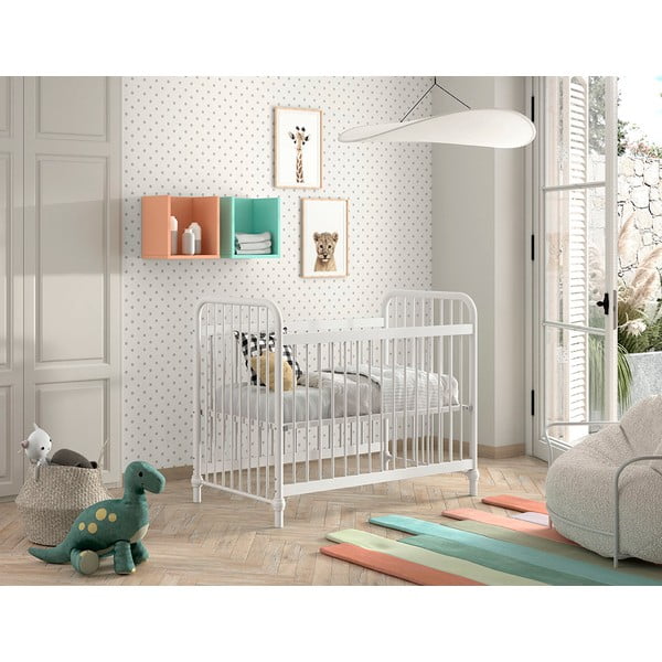 Valge metallist võrevoodi 60x120 cm BRONXX - Vipack-image-1