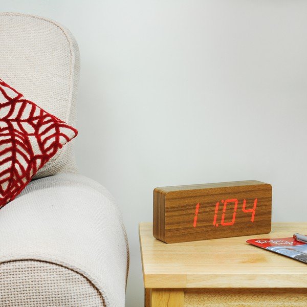 Tmavě hnědý budík s červeným LED displejem Gingko Slab Click Clock-image-4