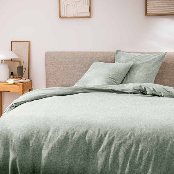 Roheline 3-osaline puuvillane voodipesu kaheinimesevoodile/eriti suurele voodile 240x220 cm Meline - douceur d'intérieur-image-1