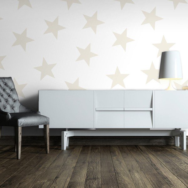 Laste mittekootud tapeet 400 cm x 280 cm Beige Stars - Artgeist-image-1
