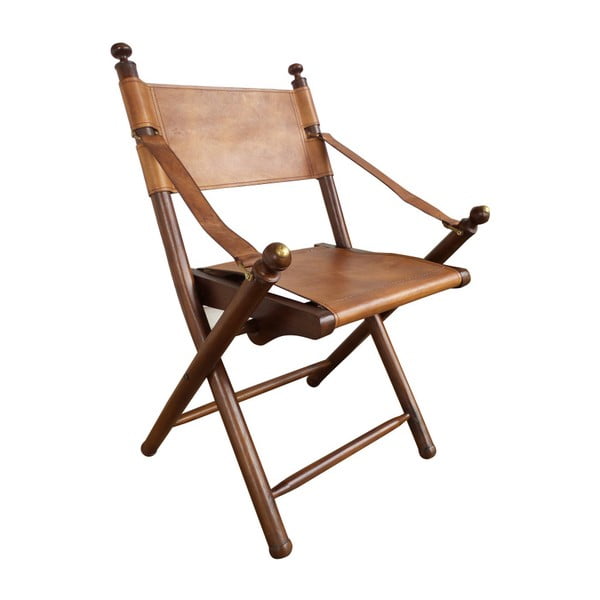 Skládací kožená židle s konstrukcí z teakového dřeva Orchidea Milano Safari