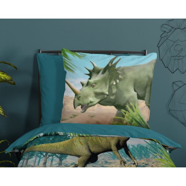 Roheline-sinine puuvillane laste voodipesu üheinimesevoodile 140x200 cm Dino - Good Morning-image-2