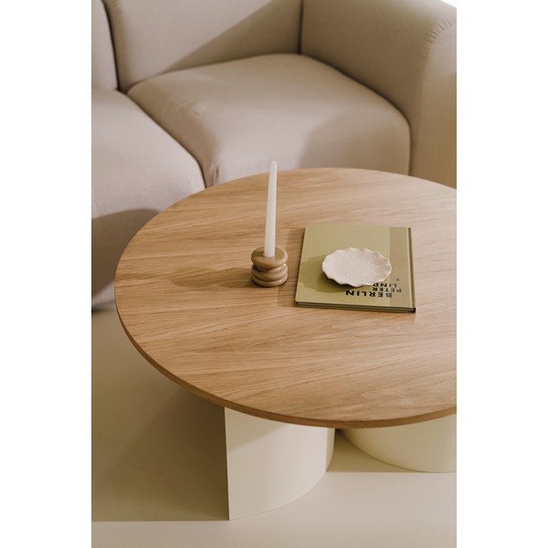 Kreemikas/naturaalses värvitoonis ümmargune kohvilaud saarepuidust pealispinnaga, ø 95 cm Gavo - noo.ma-image-3