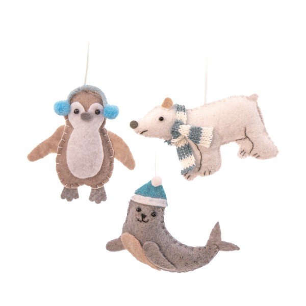 Tekstiilist käsitöö jõulukaunistused 3tk komplektis 6cm Arctic Animals - Sass & Belle