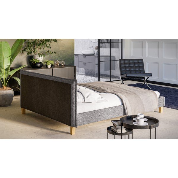 Hall polsterdatud kaheinimese voodi koos võrega 160x200 cm Tina - Ropez-image-3