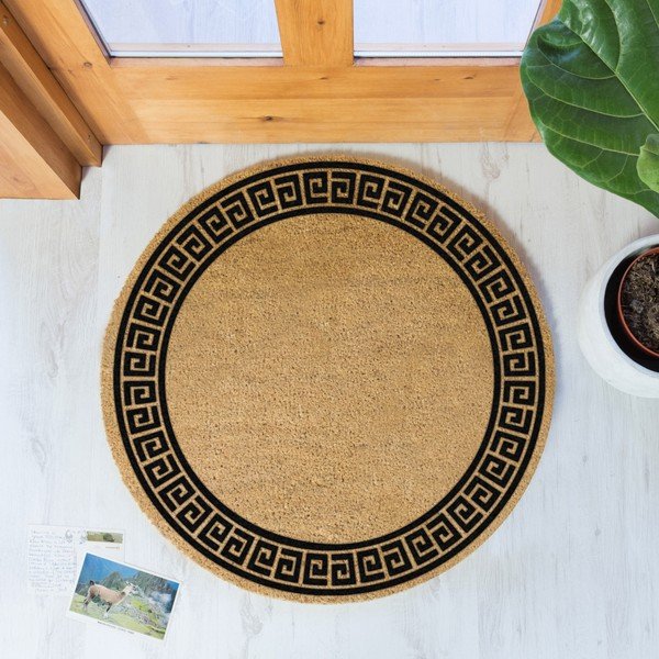 Must ümmargune looduslik kookosmatt , ⌀ 70 cm Greek Border - Artsy Doormats-image-1