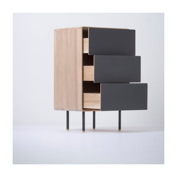 Must kõrge tammepuidust kummut 60x100 cm Fina - Gazzda-image-1