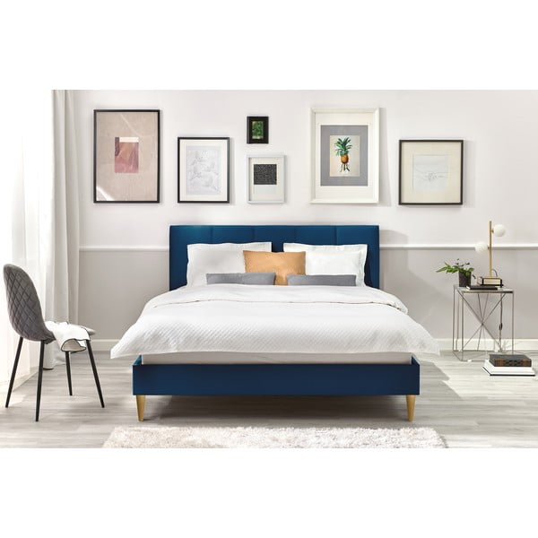 Sinine kaheinimese pehmendusega voodi koos võrega 180x200 cm Vivara - Bobochic Paris-image-4