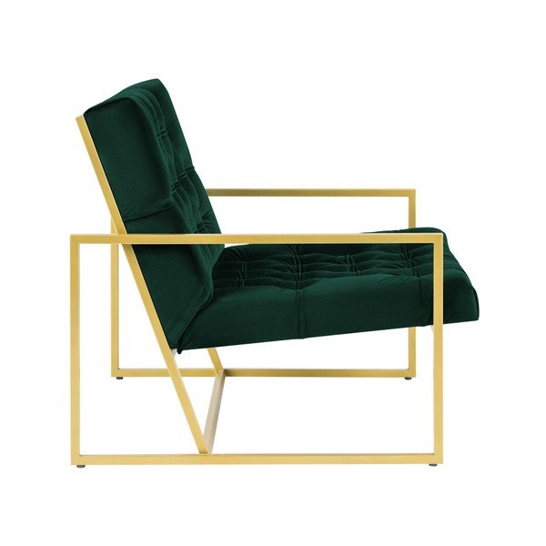 Zelené křeslo s konstrukcí ve zlaté barvě Mazzini Sofas Bono-image-3
