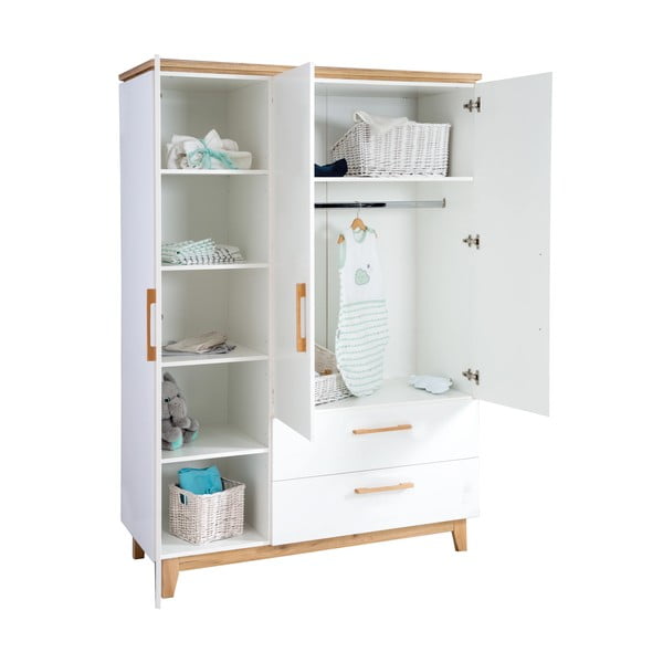 Valge laste riidekapp tammepuust 135x200 cm Finn - Roba-image-4