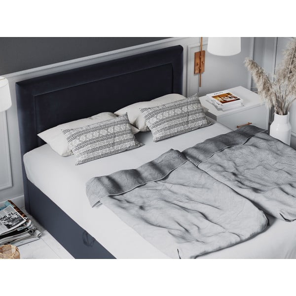 Tmavě modrá sametová dvoulůžková postel Mazzini Beds Yucca, 160 x 200 cm-image-1