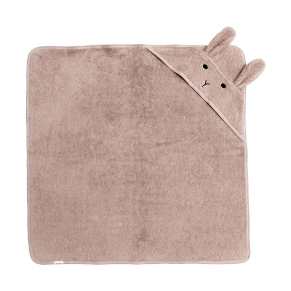 Roosa-pruun puuvillane beebirätik koos kapuutsiga 75x75 cm Rabbit - Kindsgut-image-1