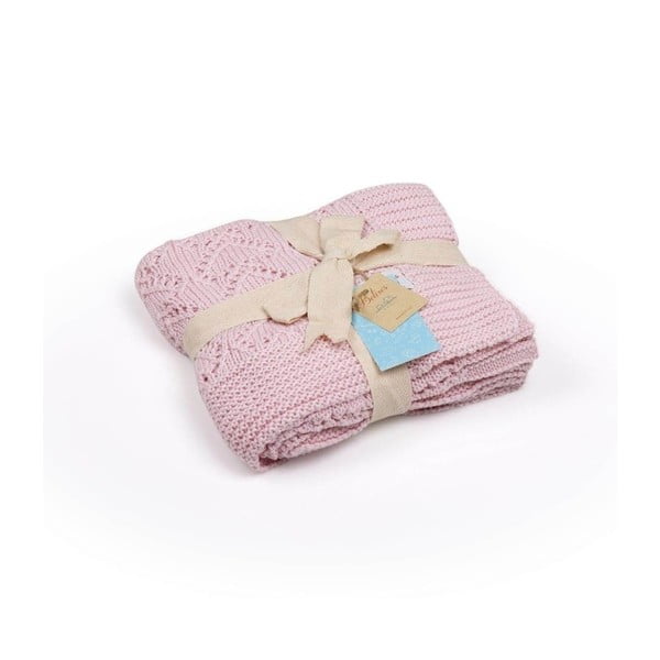 Růžová bavlněná dětská deka Baby Ecru Hearts, 90 x 90 cm