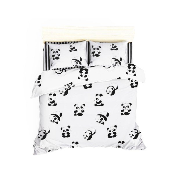 Valge/must puuvillane voodikatte ja padjakatete komplekt 200x235 cm Panda – Mijolnir